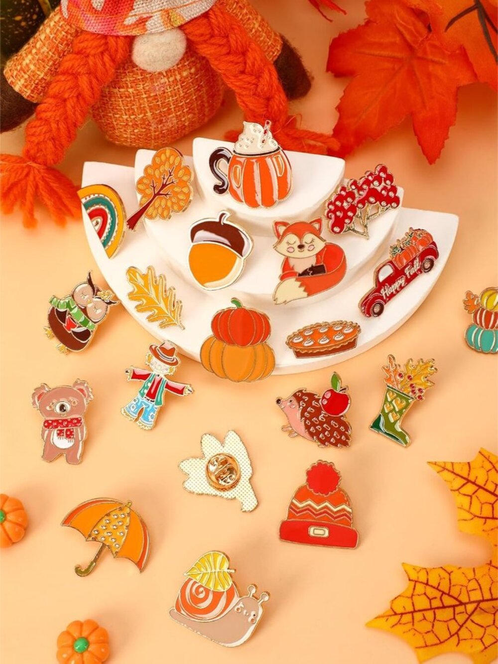 28PCS Fall Enamel Pins Cute Pumpkin Maple Animal Brooch Pins for Fall Thanksgivi - Picture 7 of 7